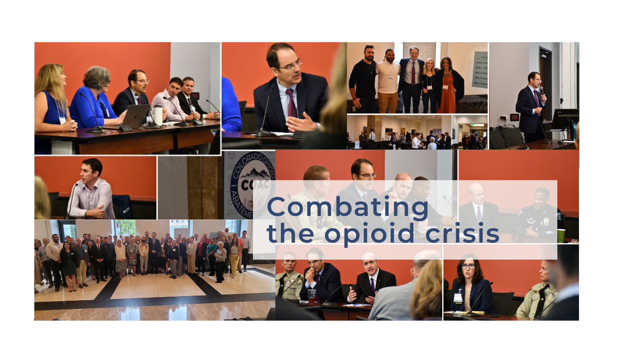 Collage of photos from the opioid conference.
