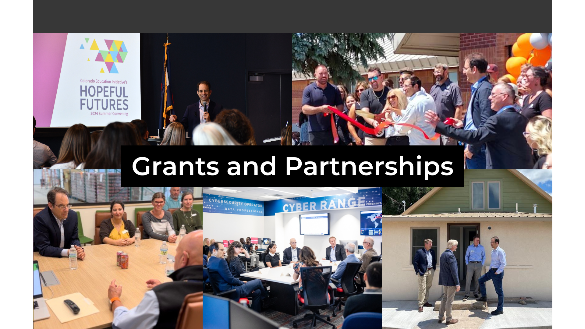 A collage of Attorney General Weiser visiting grant awardees of the Colorado Department of Law.